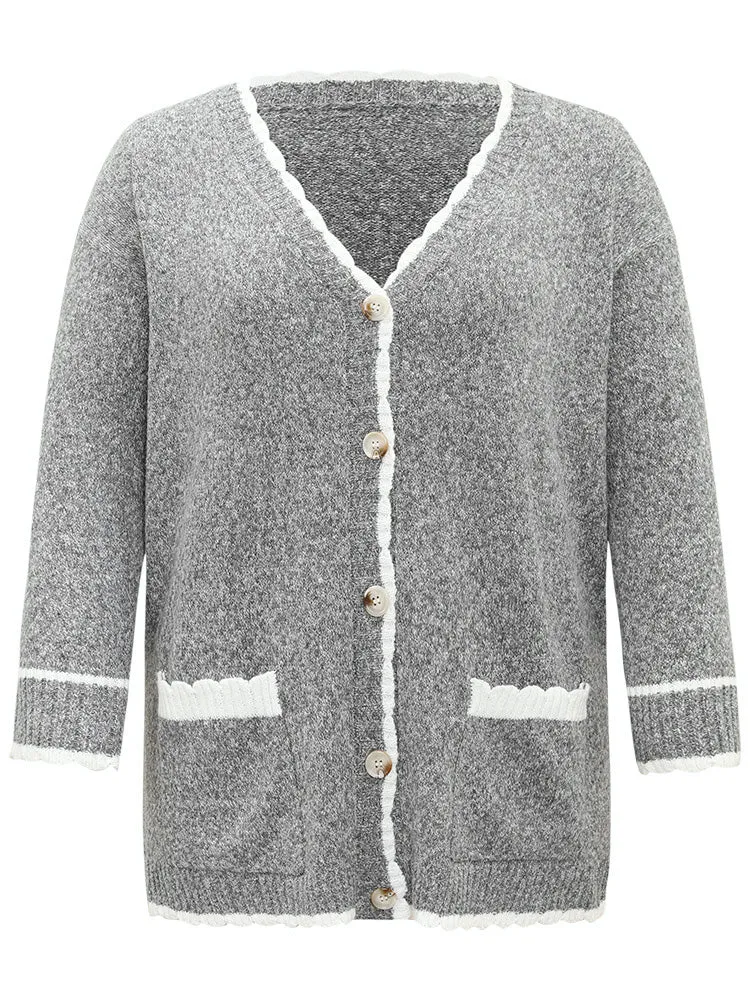 Heather Contrast Pocket Button Through Cardigan