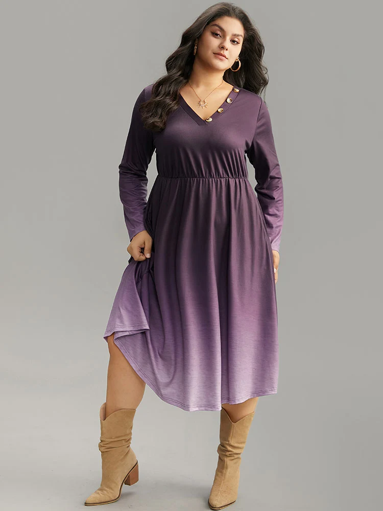 Tie Dye Button Detail Pocket Elastic Waist Dress