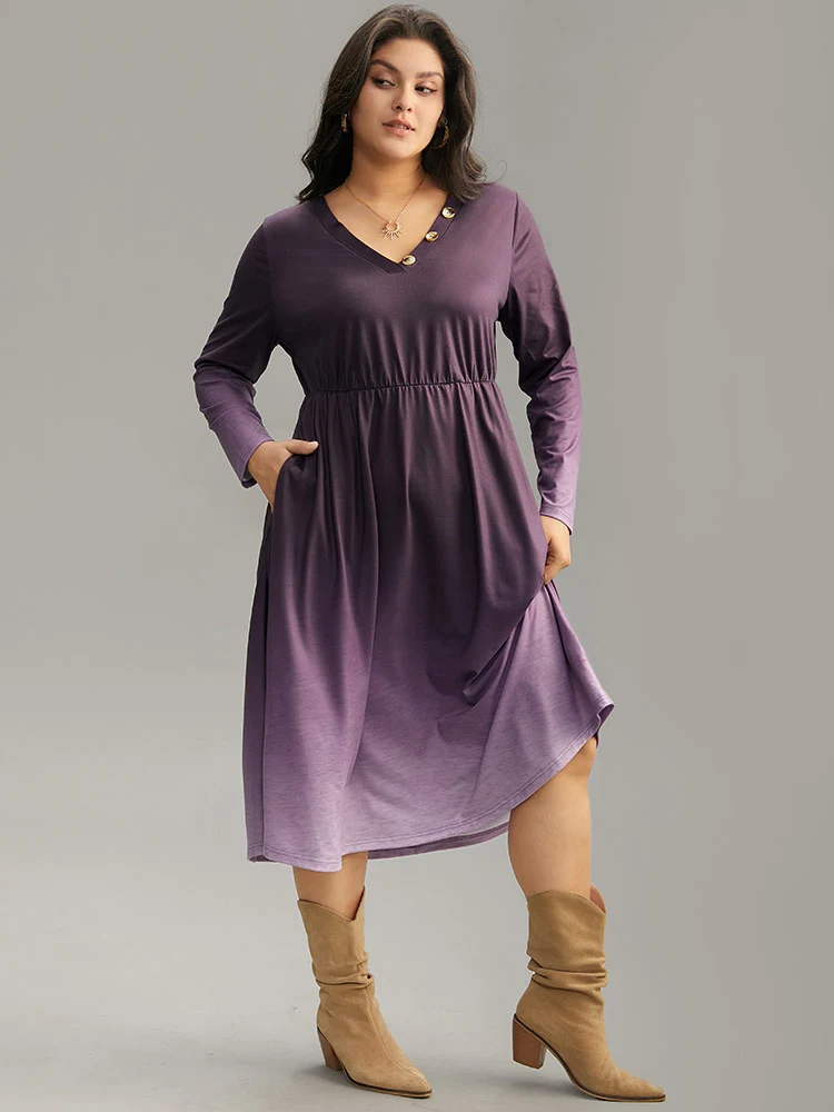 Tie Dye Button Detail Pocket Elastic Waist Dress