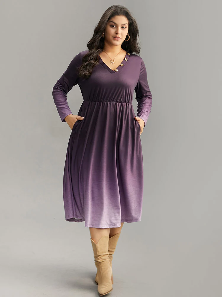 Tie Dye Button Detail Pocket Elastic Waist Dress