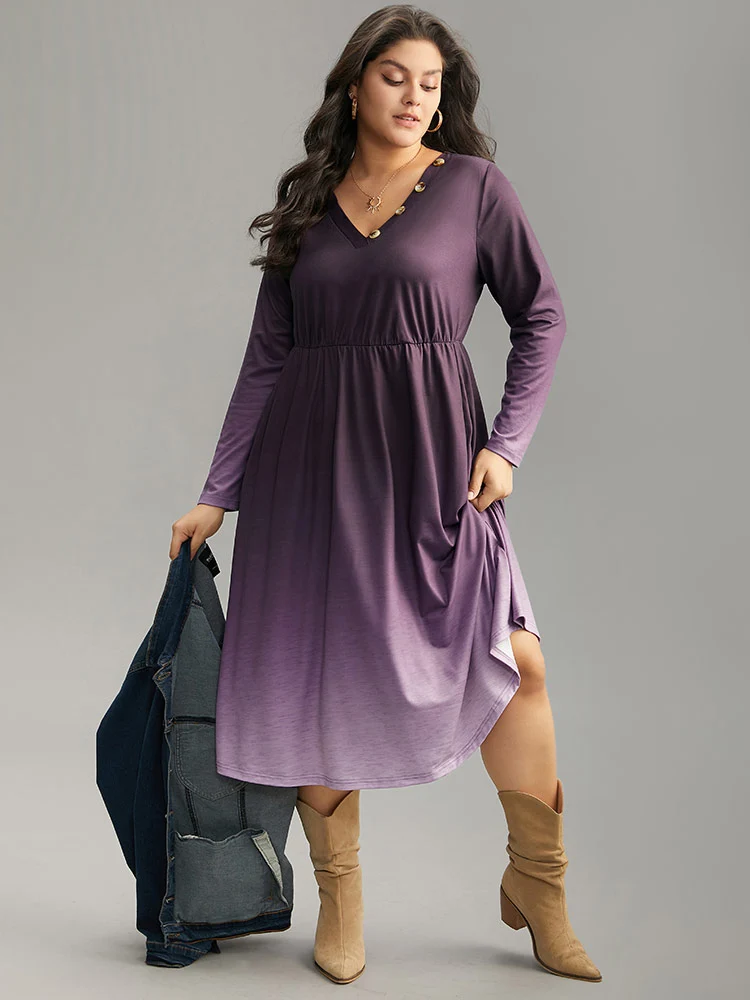 Tie Dye Button Detail Pocket Elastic Waist Dress