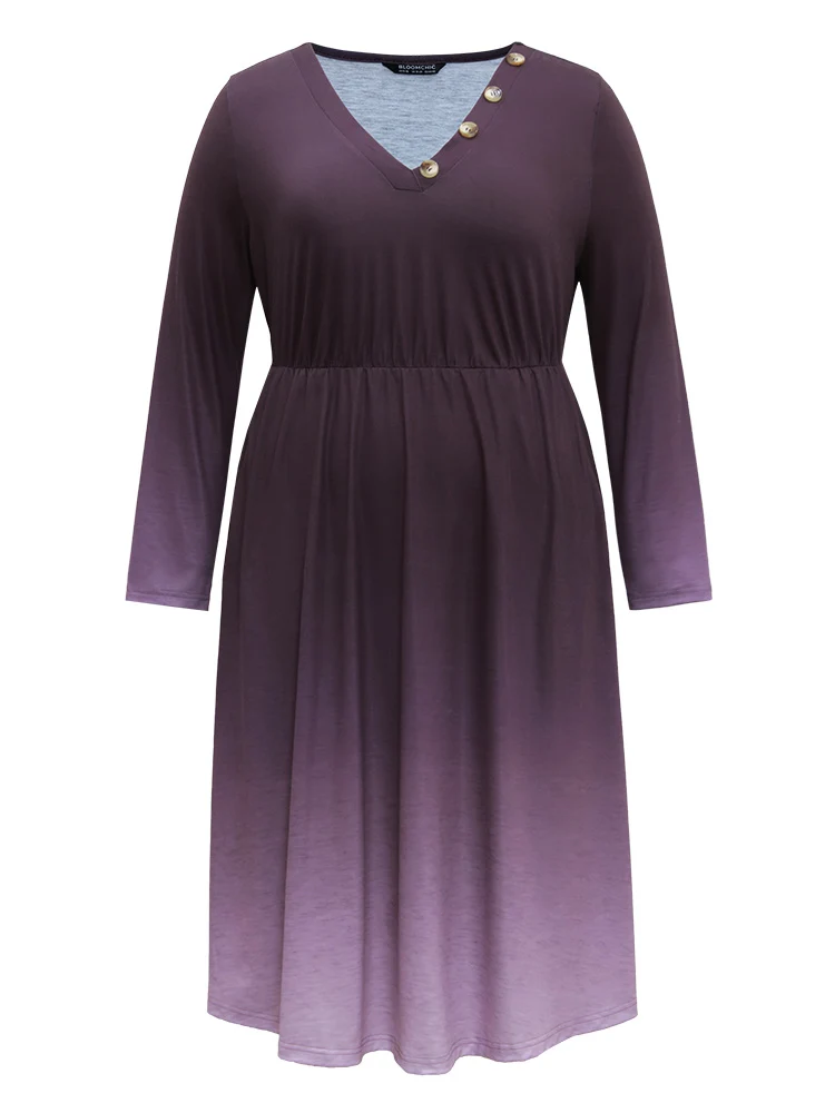 Tie Dye Button Detail Pocket Elastic Waist Dress