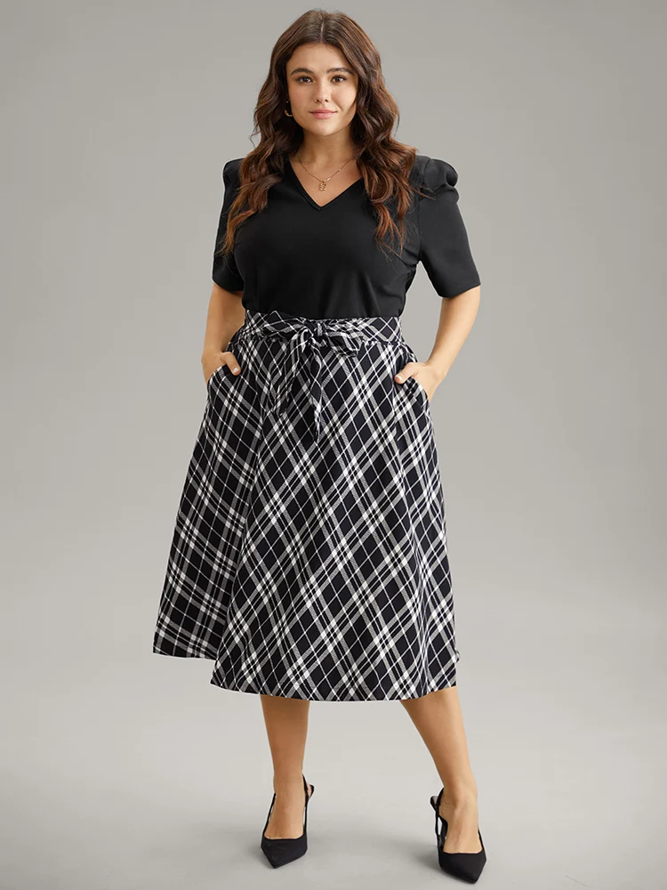 Plain Puff Sleeve Scalloped Trim Blouse