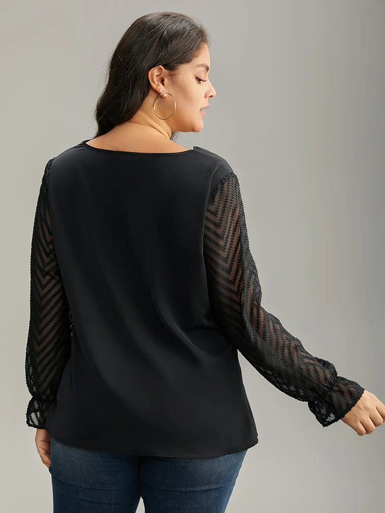 Patchwork Mesh Texture Cowl Neck Blouse