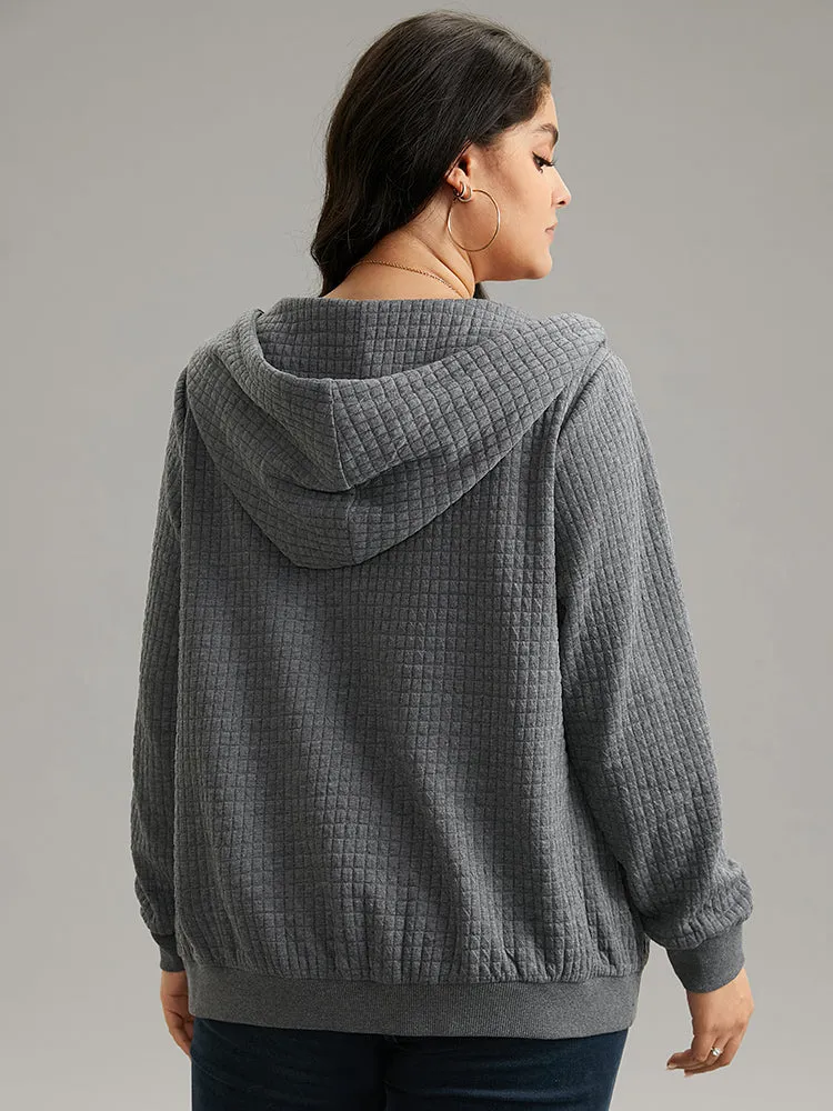 Plain Zipper Drawstring Jacquard Jacket