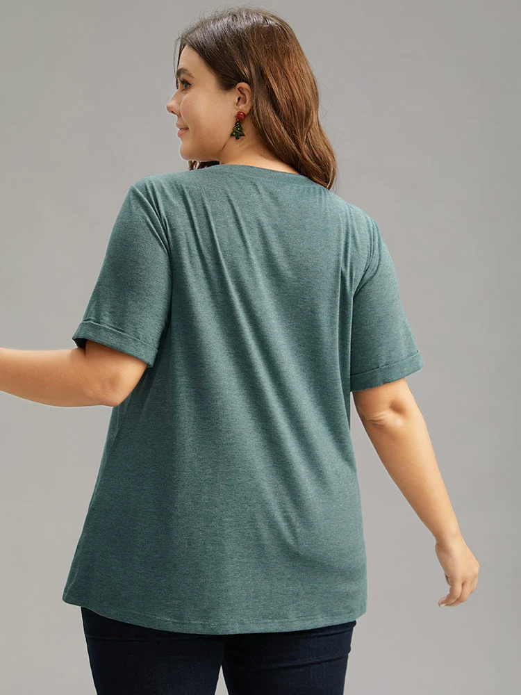 Christmas Trees Print Cuffed Sleeve T-shirt