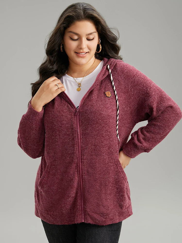 Solid Badge Trim Drawstring Zipper Jacket