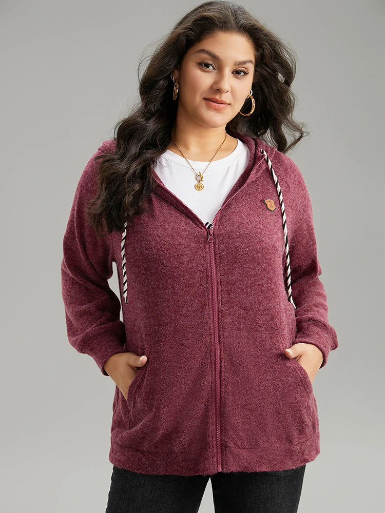 Solid Badge Trim Drawstring Zipper Jacket
