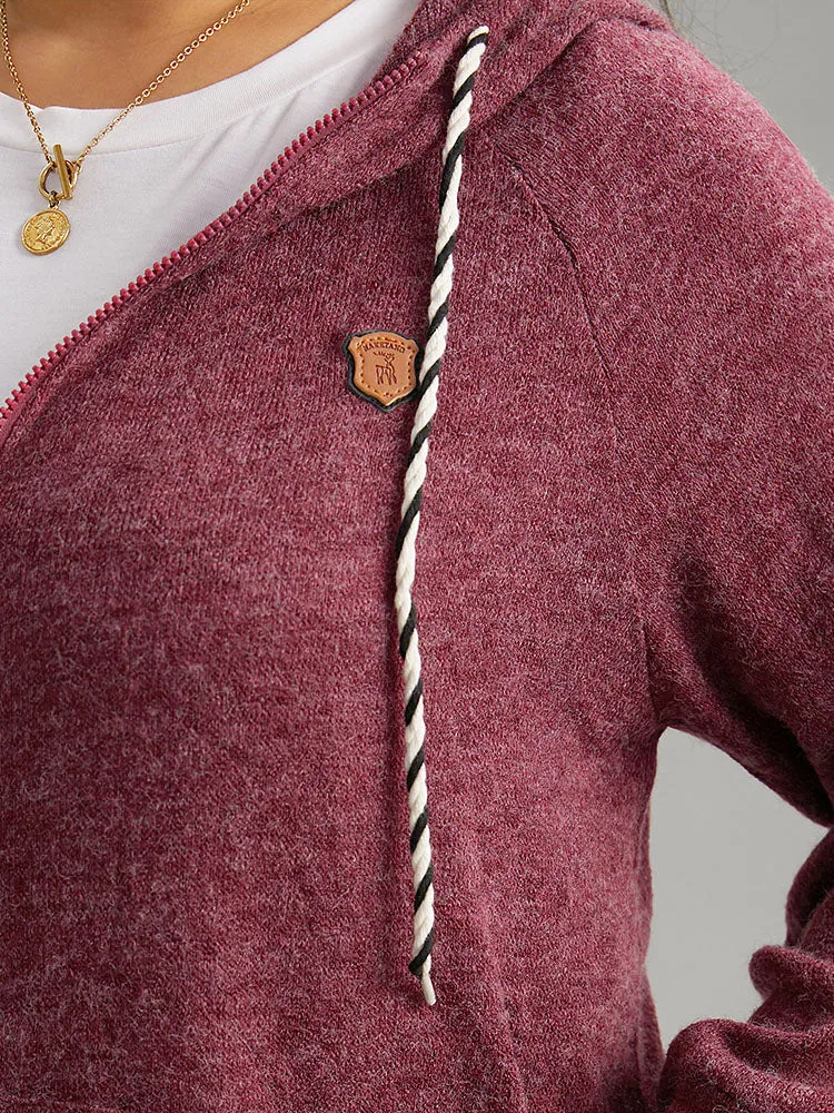 Solid Badge Trim Drawstring Zipper Jacket