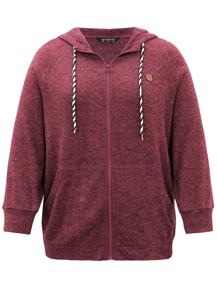 Solid Badge Trim Drawstring Zipper Jacket