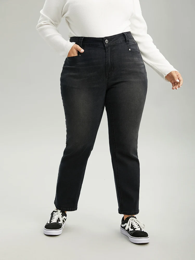Vintage Black Wash Straight Leg Jeans