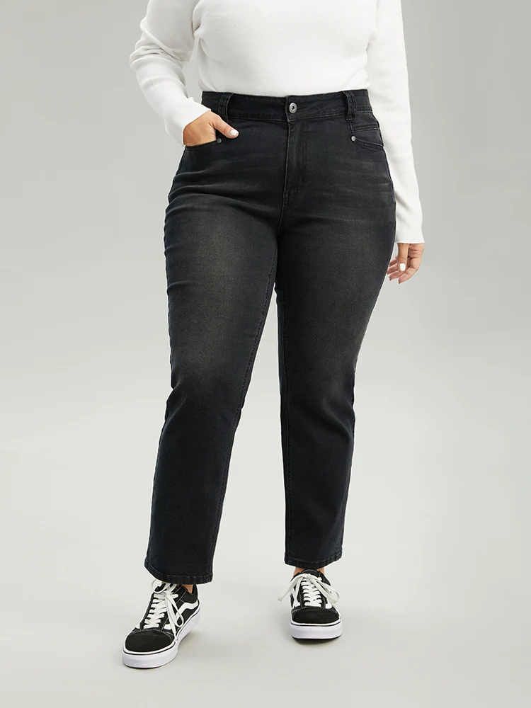 Vintage Black Wash Straight Leg Jeans