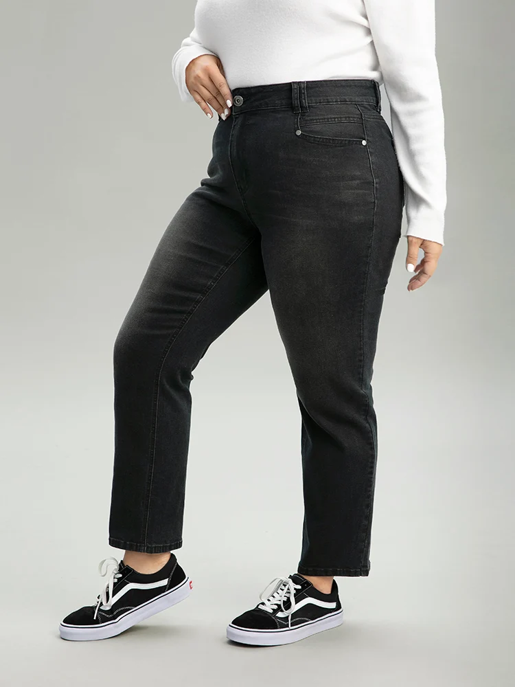 Vintage Black Wash Straight Leg Jeans