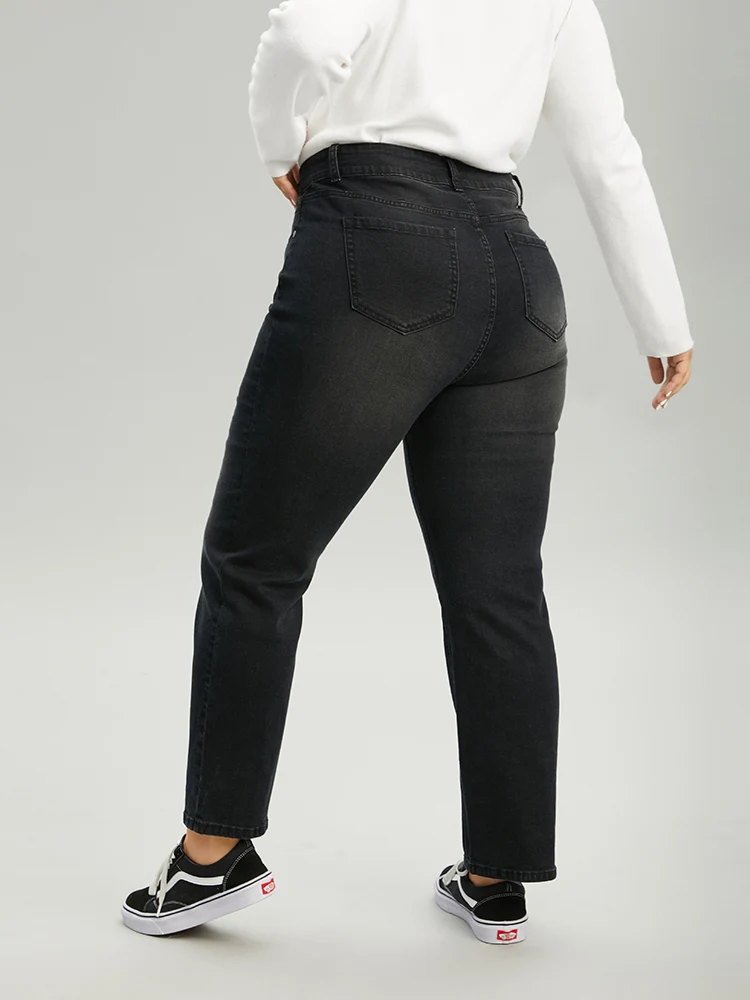 Vintage Black Wash Straight Leg Jeans