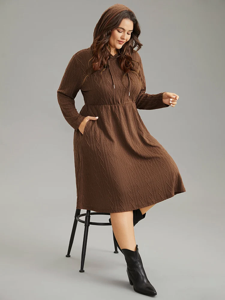 Plain Texture Jacquard Hooded Cable Knit Dress