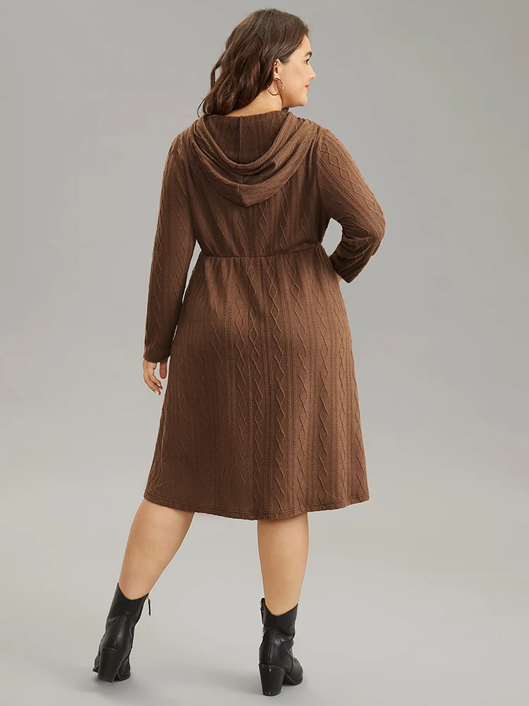 Plain Texture Jacquard Hooded Cable Knit Dress