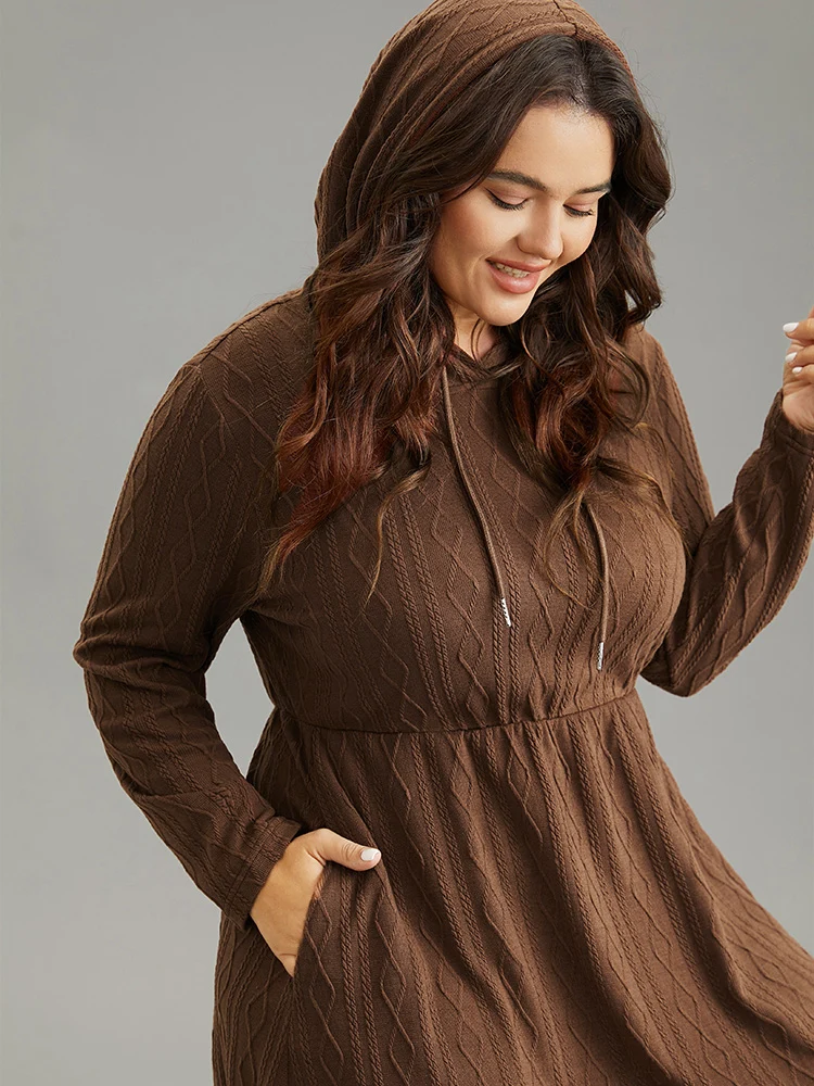 Plain Texture Jacquard Hooded Cable Knit Dress