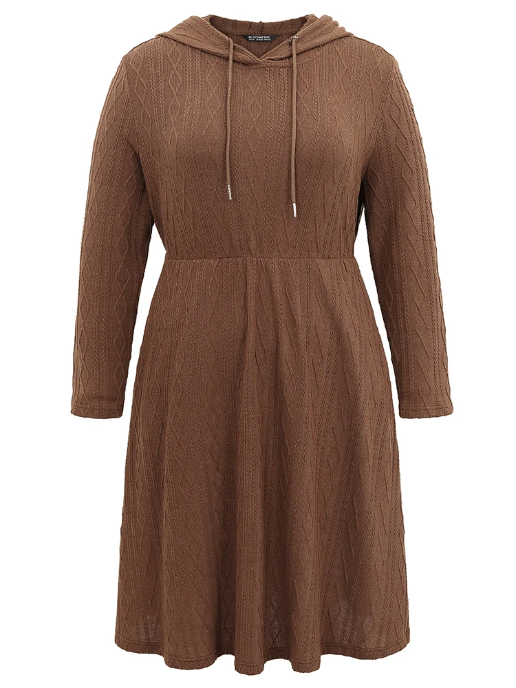 Plain Texture Jacquard Hooded Cable Knit Dress