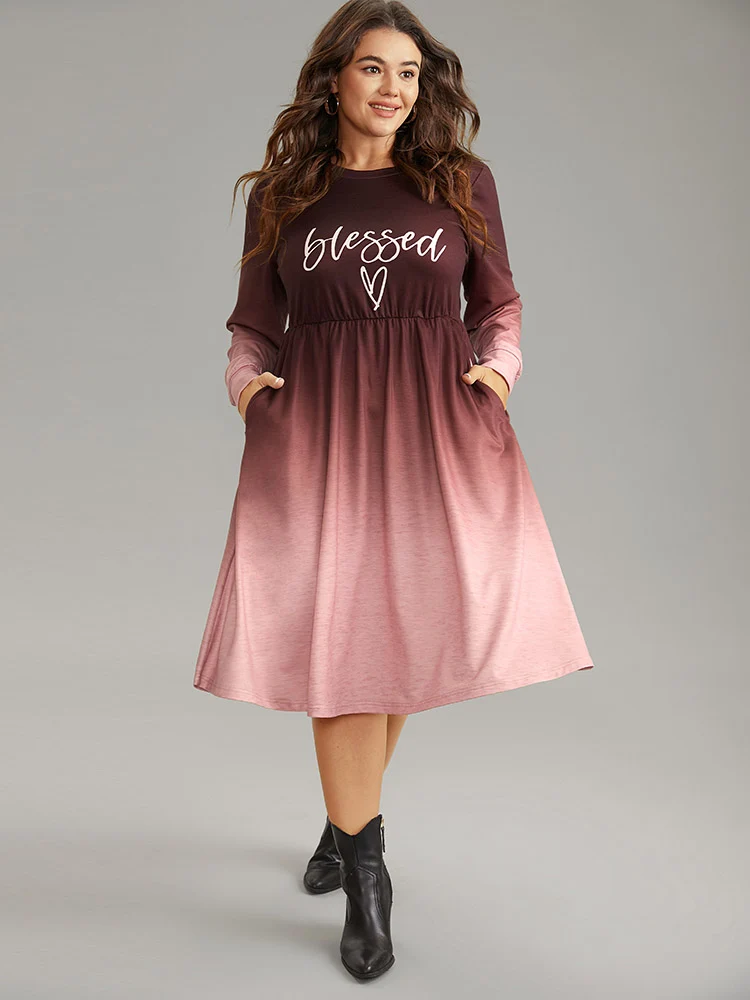 Letter Tie Dye Gathered Elastic Waist Dress