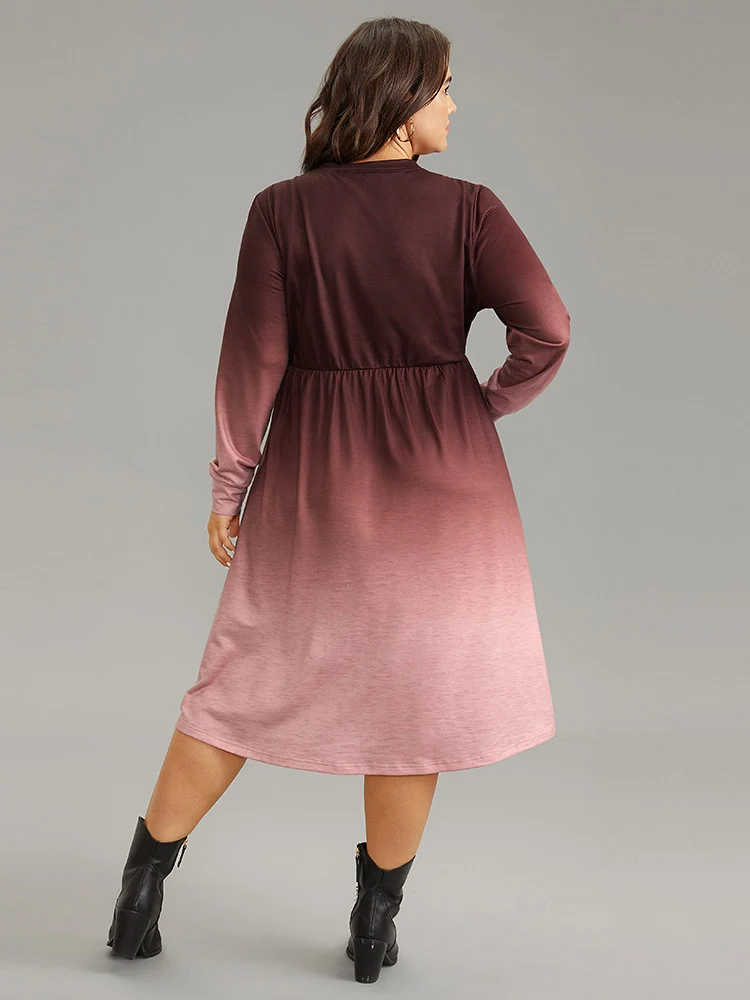 Letter Tie Dye Gathered Elastic Waist Dress