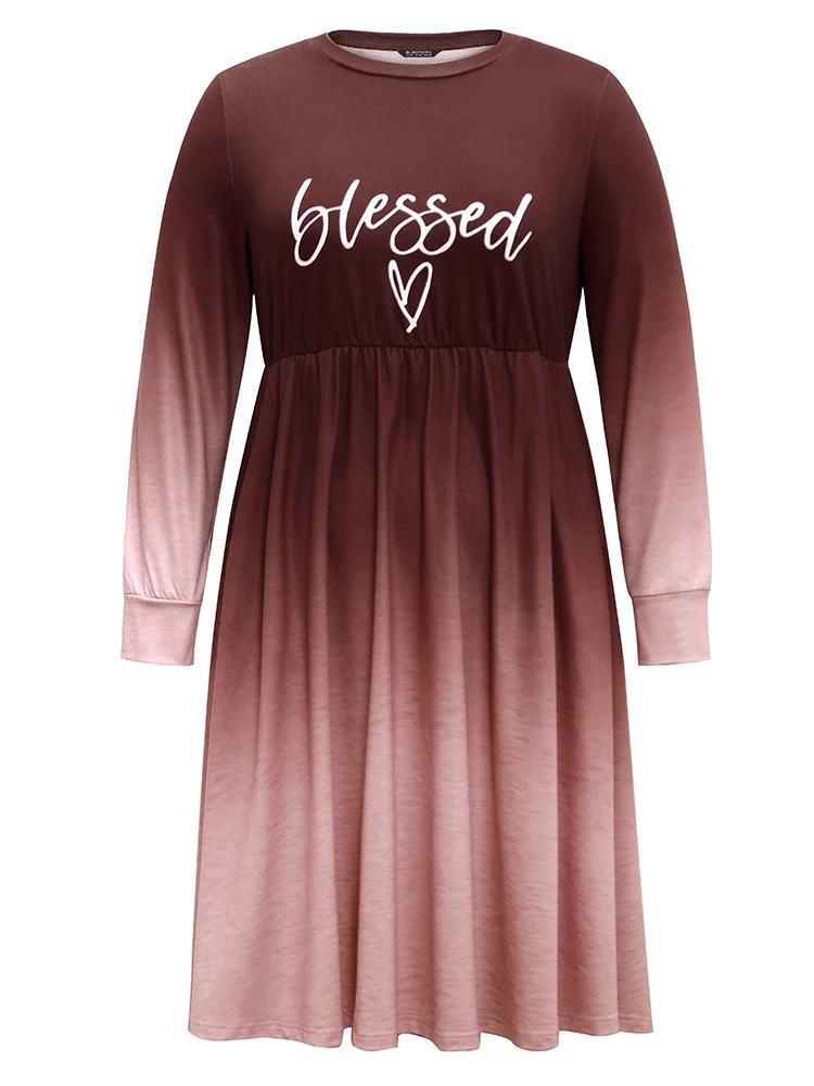 Letter Tie Dye Gathered Elastic Waist Dress