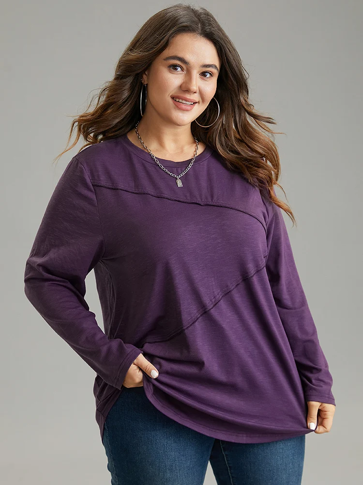 Solid Pleated Round Neck T-shirt