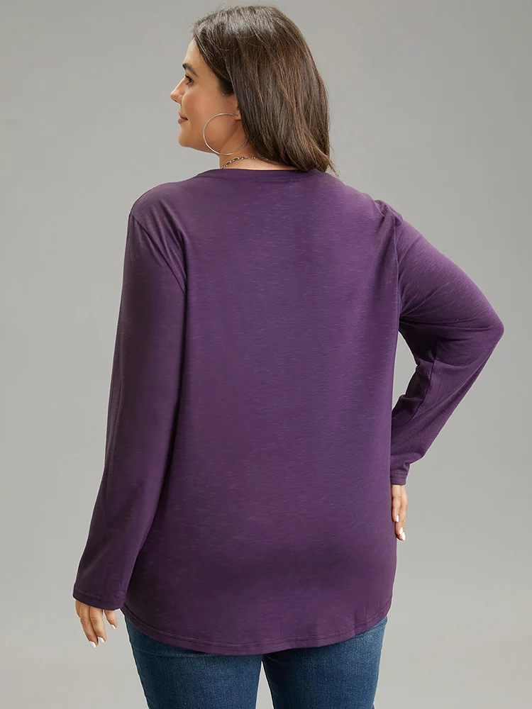 Solid Pleated Round Neck T-shirt