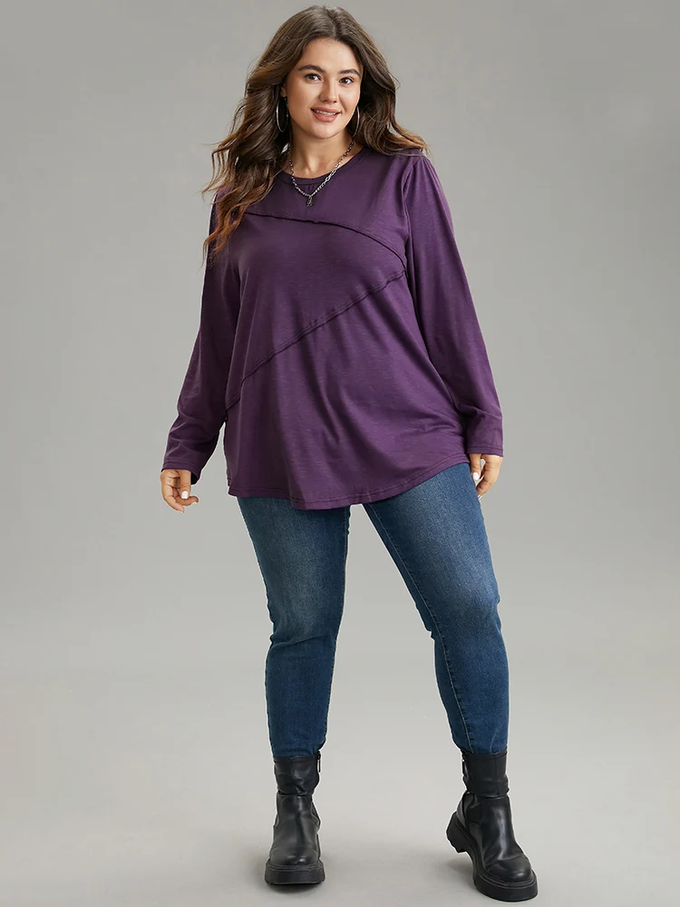 Solid Pleated Round Neck T-shirt