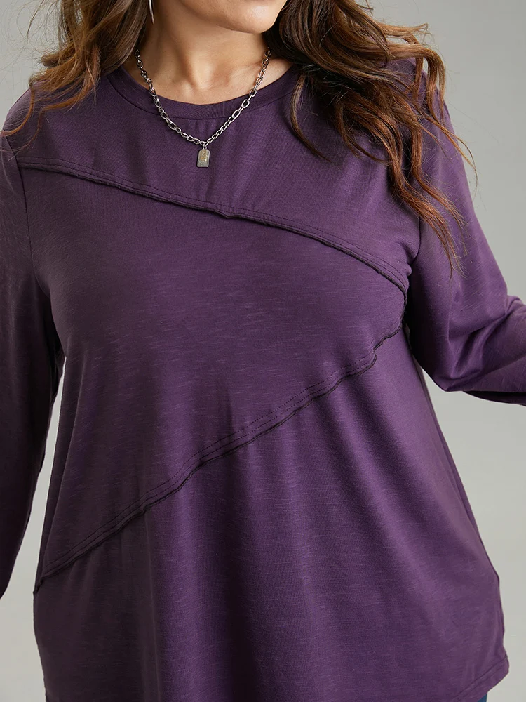Solid Pleated Round Neck T-shirt
