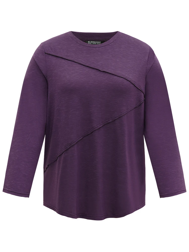 Solid Pleated Round Neck T-shirt