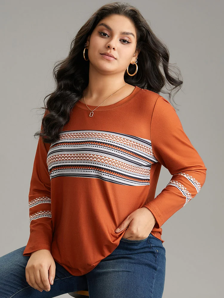 Boho Print Patchwork Crew Neck T-shirt