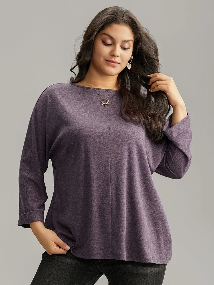 Solid Heather Round Neck Roll Dolman Sleeve T-shirt