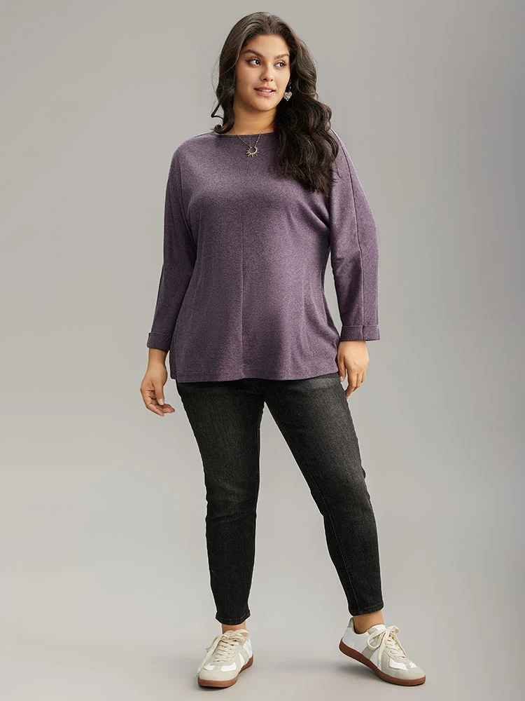 Solid Heather Round Neck Roll Dolman Sleeve T-shirt