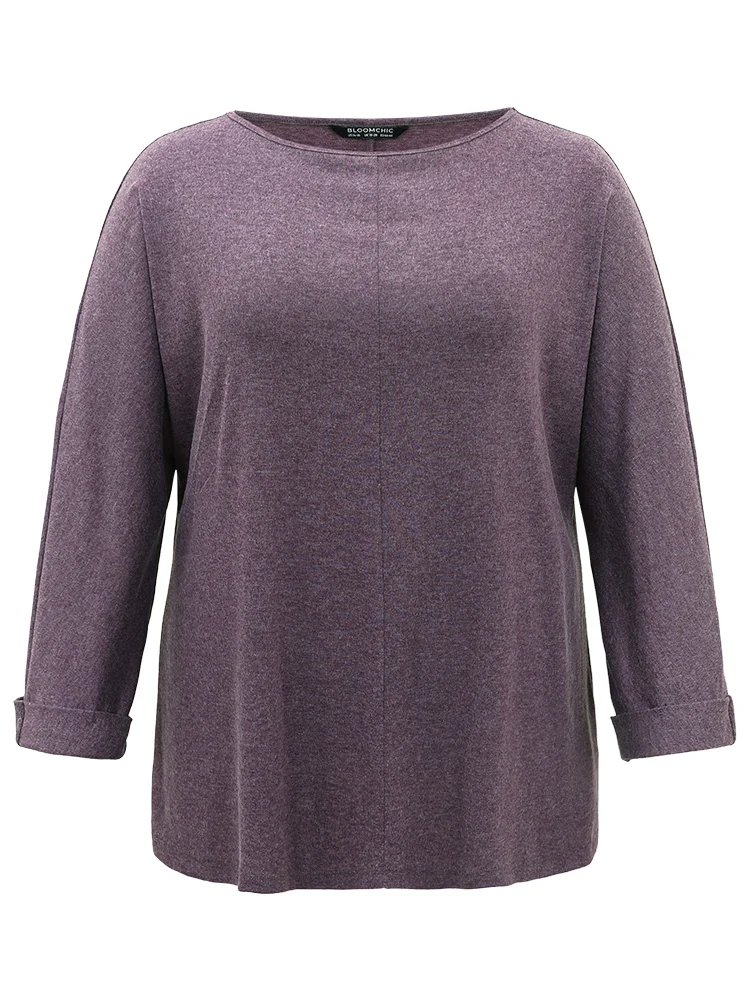 Solid Heather Round Neck Roll Dolman Sleeve T-shirt