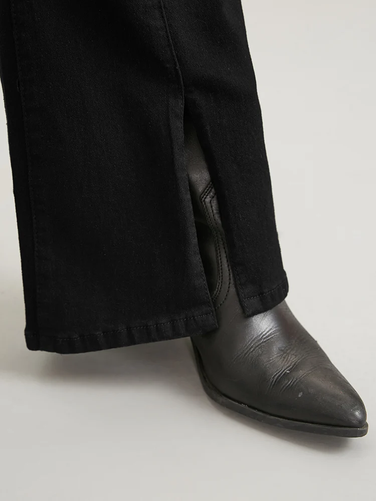 Solid Split Front Flare Leg Very Stretchy Jeans