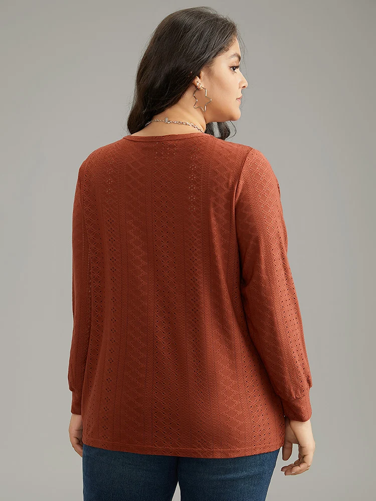 Solid Crew Neck Broderie Anglaise T-shirt