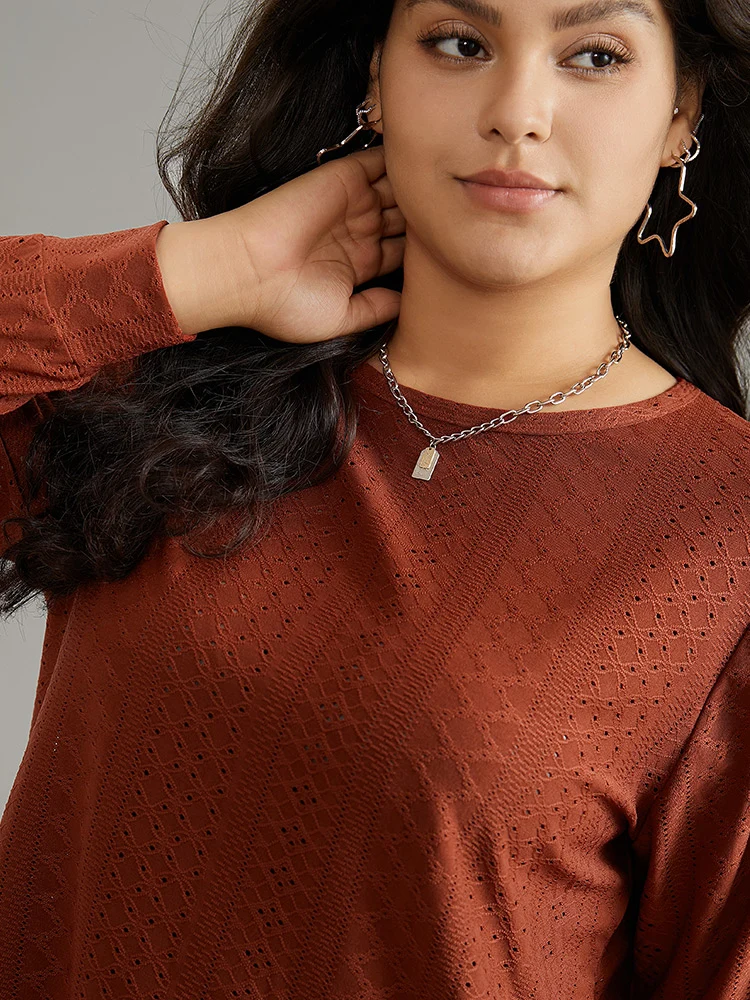 Solid Crew Neck Broderie Anglaise T-shirt