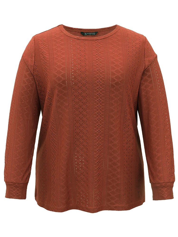 Solid Crew Neck Broderie Anglaise T-shirt