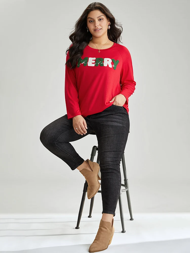 Christmas Terry Embroidered Raglan Sleeve T-shirt