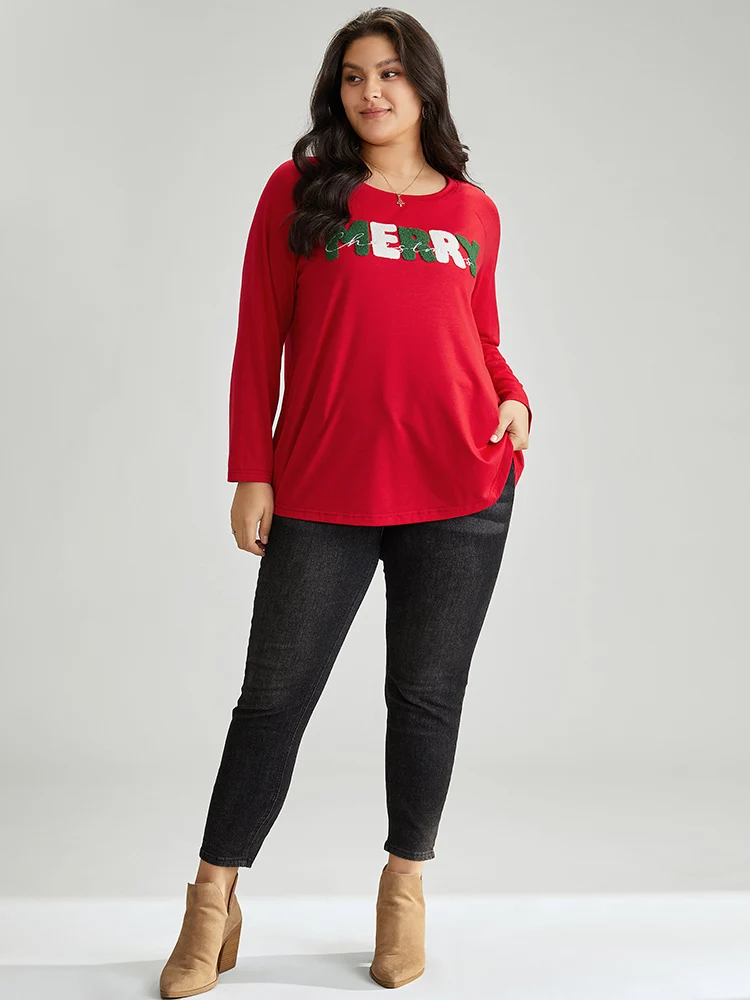 Christmas Terry Embroidered Raglan Sleeve T-shirt