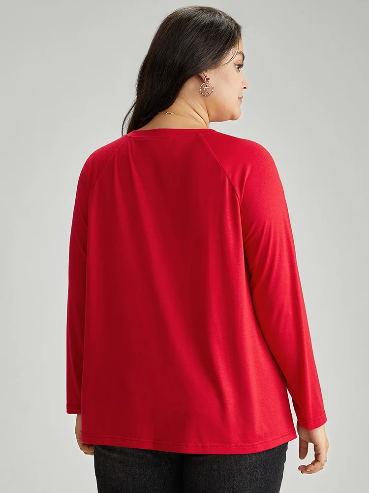 Christmas Terry Embroidered Raglan Sleeve T-shirt