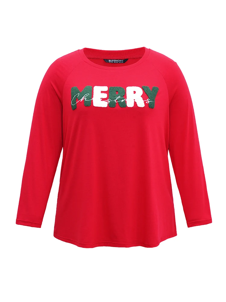 Christmas Terry Embroidered Raglan Sleeve T-shirt