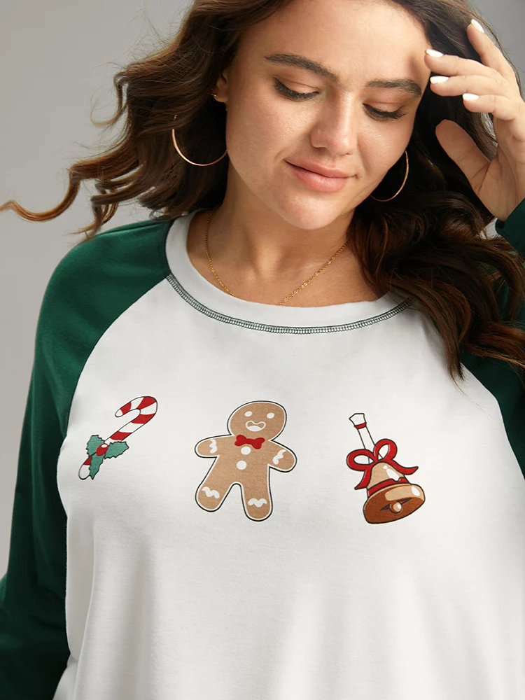 Christmas Gingerbread Man Contrast Raglan Sleeve T-shirt