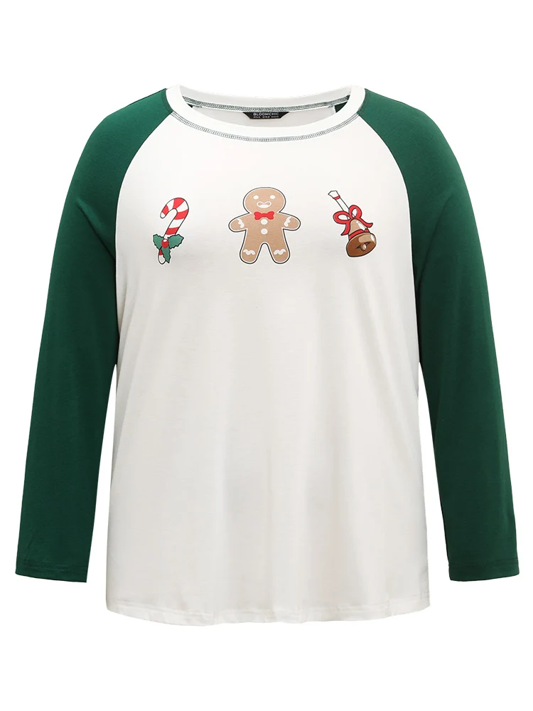 Christmas Gingerbread Man Contrast Raglan Sleeve T-shirt