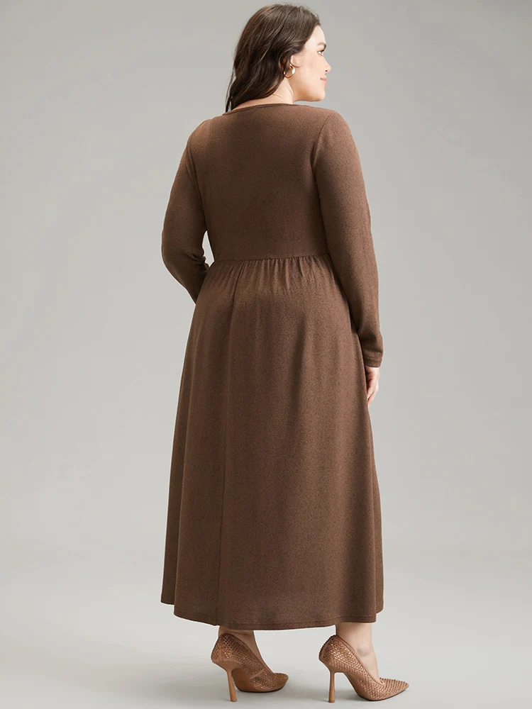Plain Keyhole Elastic Waist Twist Front Dress
