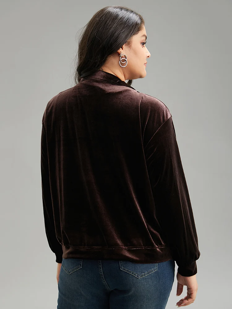 Velvet Solid Pocket Heart Zipper Jacket