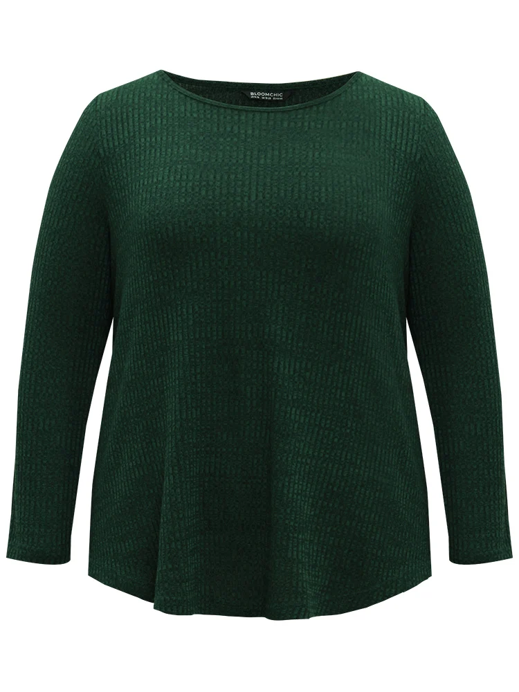 Rib Knit Solid Crew Neck Button Detail T-shirt