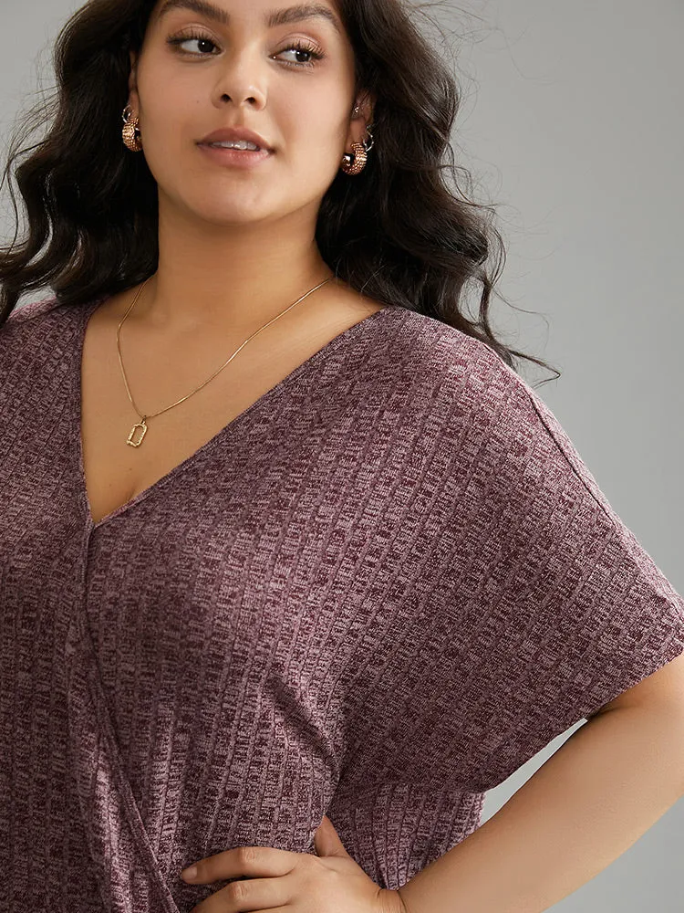 Plisse Surplice Neck Batwing Sleeve T-shirt