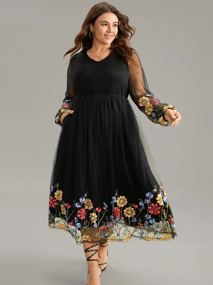 Floral Embroidered Crochet Lace Mesh Dress