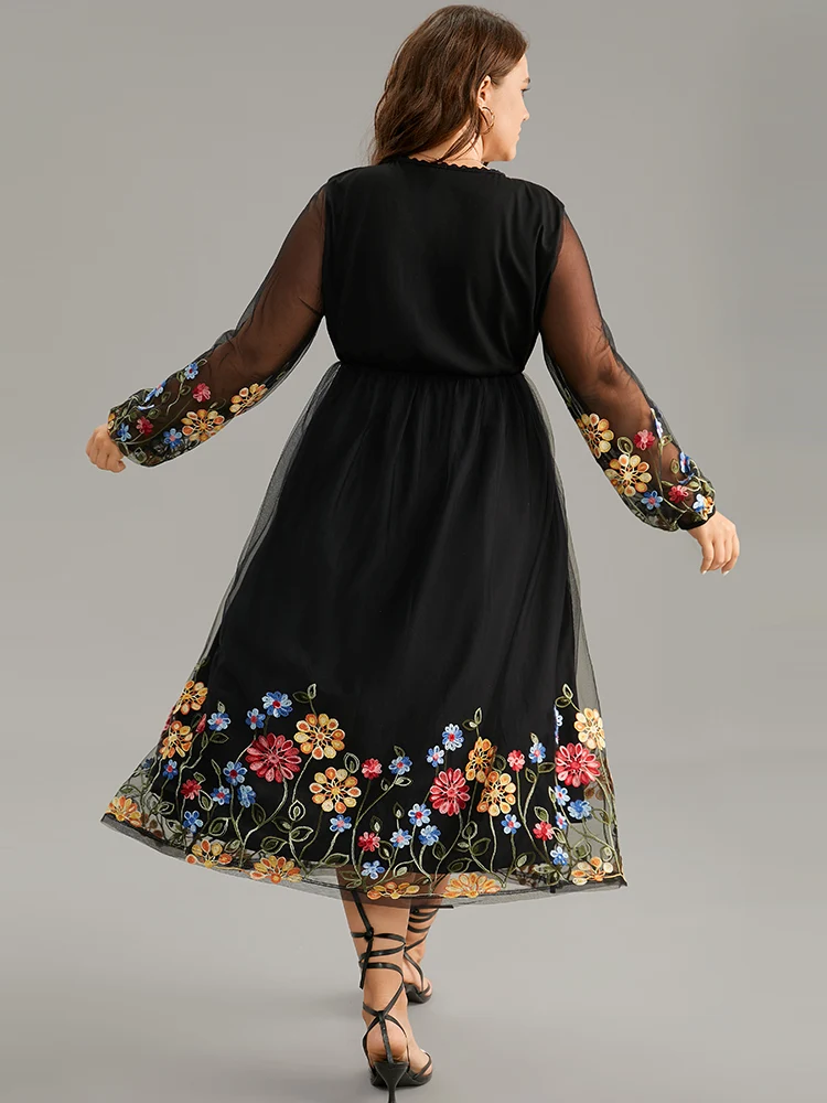 Floral Embroidered Crochet Lace Mesh Dress